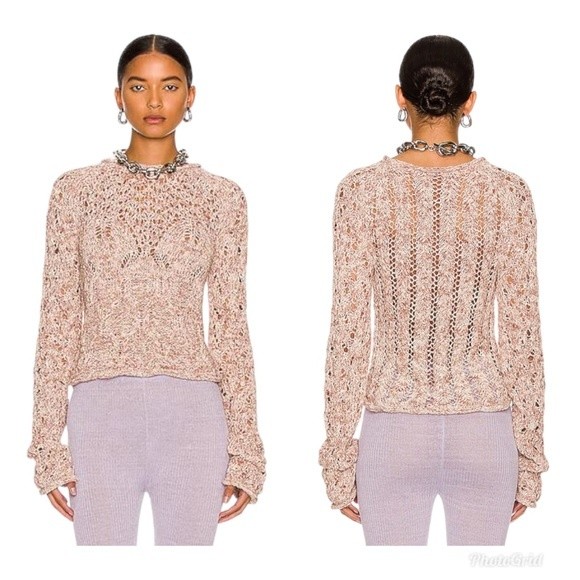 Nwt Acne Studios Koreal Open Knit Crop Cotton Blend Dusty Pink Sweater L